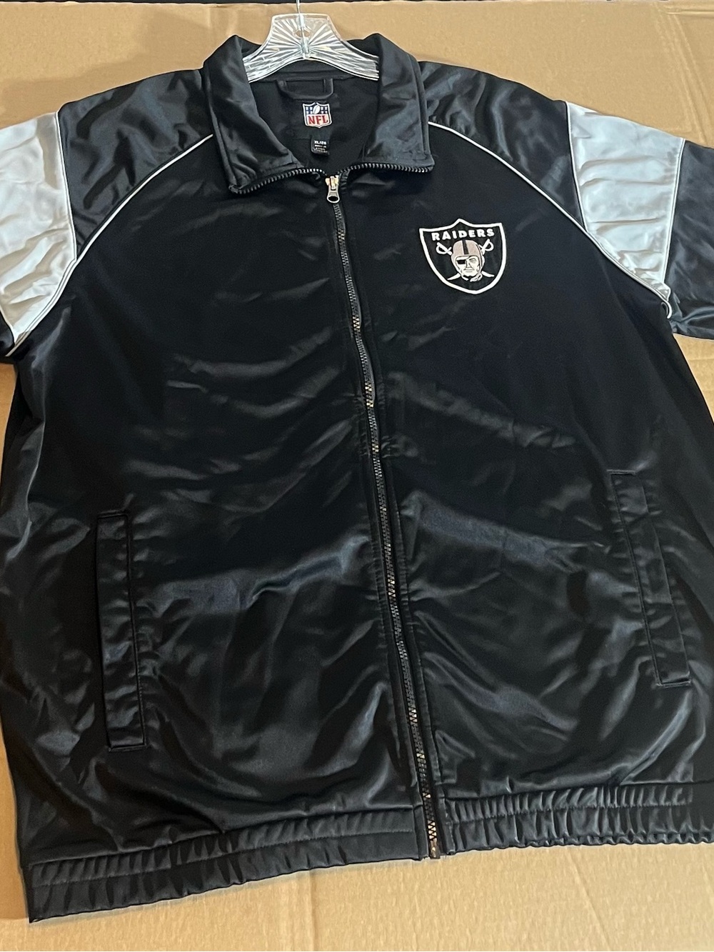 NFL Raiders Black and Silver Satin Bomber Jacket